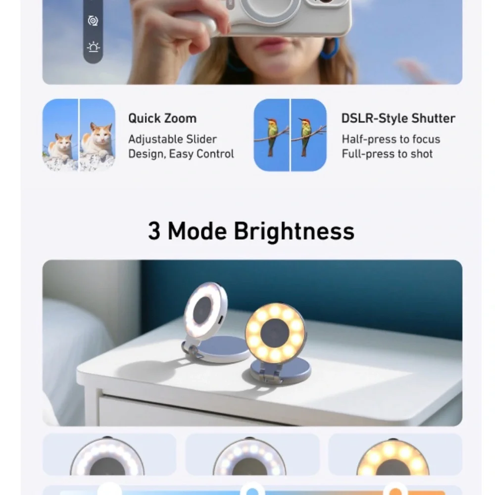 TELESIN Silver Camera Grip for Smartphones - Creator Kit w/ Ring Light